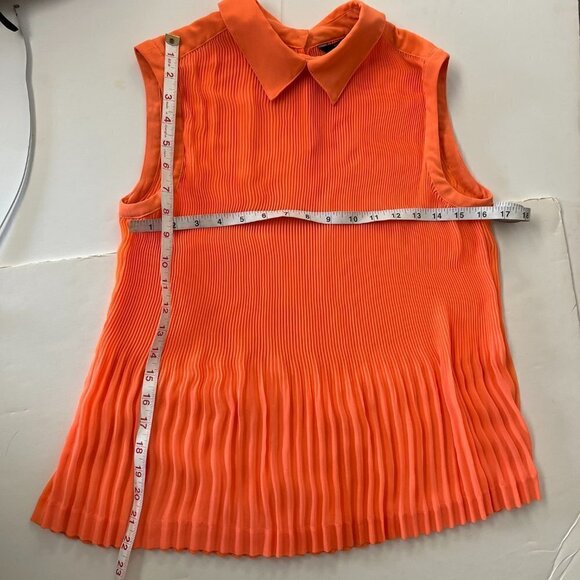 Ted Baker Dantea Orange Pleated Plisse Pleated Collar Sleeveless Blouse Sz 1 US4 - Picture 15 of 15